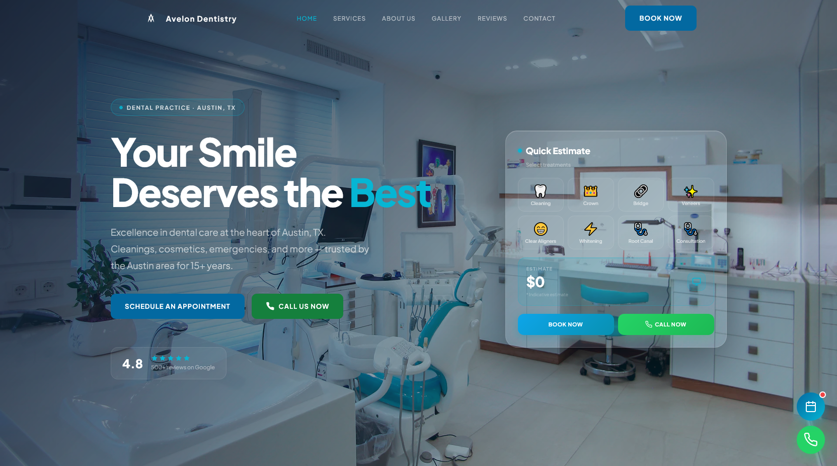 Avelon Dentistry live homepage hero