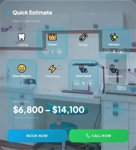 Avelon Dentistry live Quick Estimate widget showing a real price range